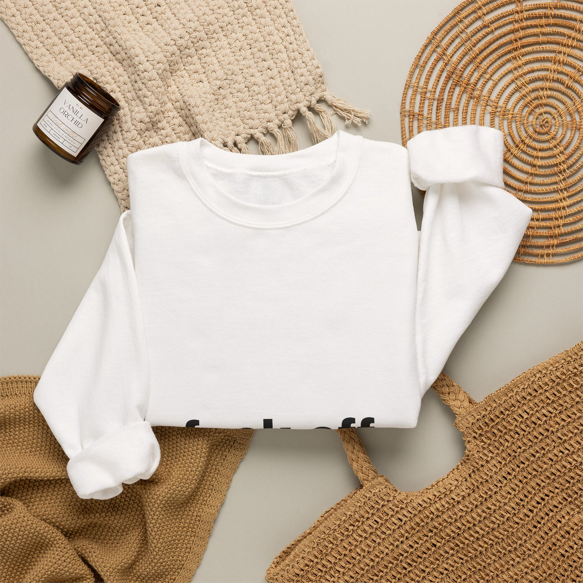 Crewneck Sweatshirt — Minimal "fuck off" Text Graphic